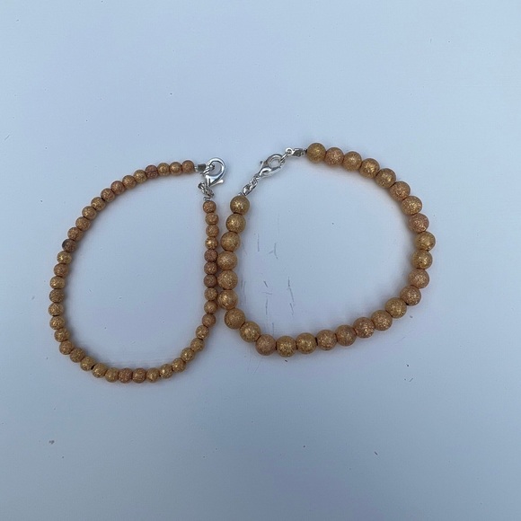 textured sparkly gold beaded adjustable bracelet set of 2 custom small business - Picture 4 of 5